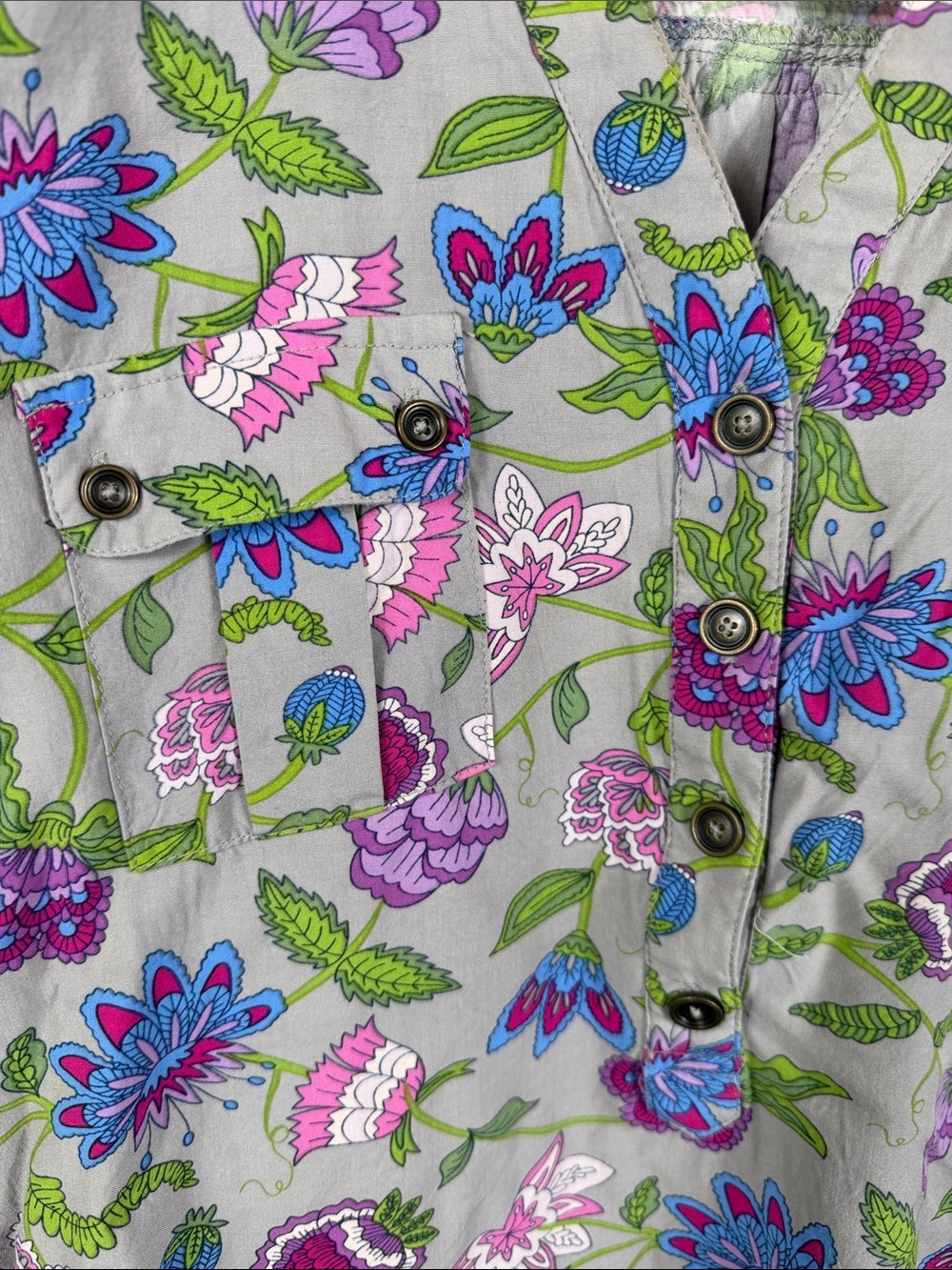 Matilda Jane Gray Floral Henley Blouse Purple & Blue Accents. Womens Size S - Picture 3 of 8